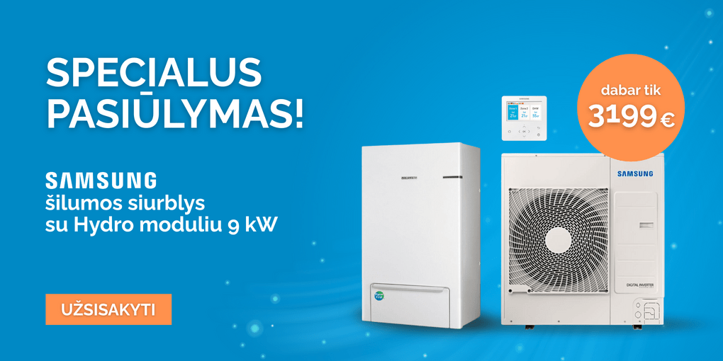 SAMSUNG oras-vanduo 9.0/8.7 kW SPLIT šilumos siurblio KOMPLEKTAS
