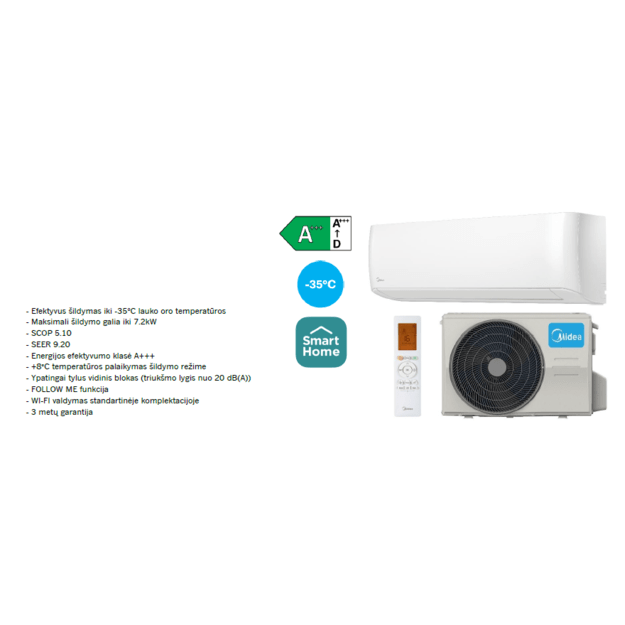 Midea OASIS PLUS sieninio oro kondicionieriaus / šilumos siurblio oras oras 3.5/3.8 kW komplektas