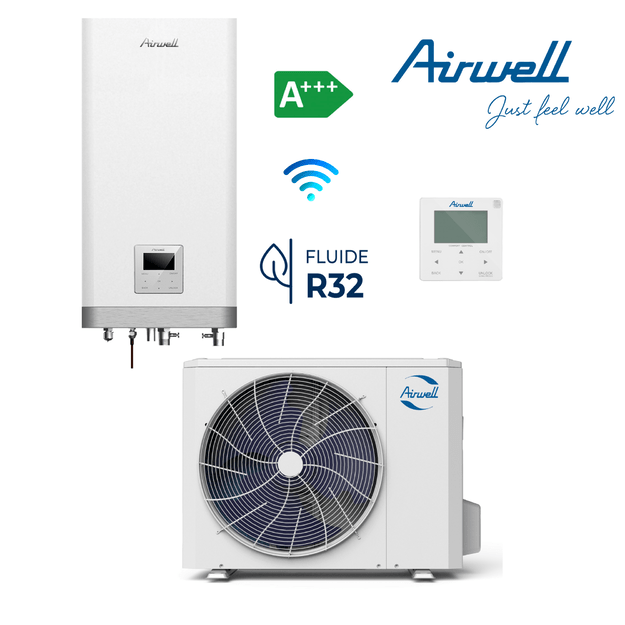 AIRWELL Wellea Split 4.25-4.50 kW šilumos siurblys oras-vanduo su hydro moduliu, AW-WHPSA0406-N91+AW-YHPSA04-H91