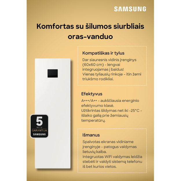 SAMSUNG oras–vanduo 6.0/6.5 kW SPLIT NORDIC šilumos siurblys su 200 l talpa, WIFI 11
