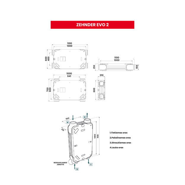 Plokštelinis ENTALPINIS rekuperatorius Zehnder EVO 2 4