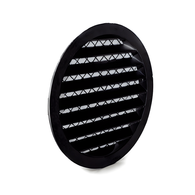 Apvalios lauko ventiliacijos grotelės su tinkleliu, juodos (RAL9005)