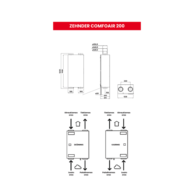 Plokštelinis ENTALPINIS rekuperatorius Zehnder ComfoAir 200 5