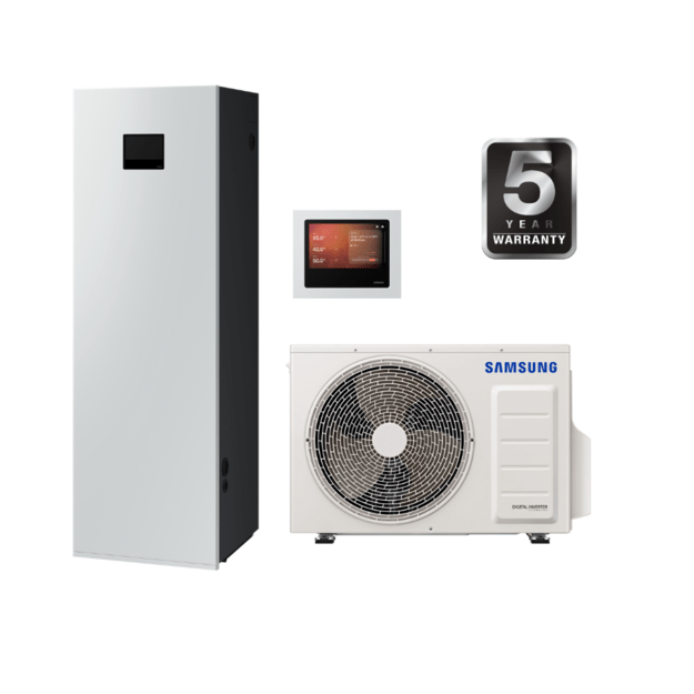 SAMSUNG oras–vanduo 9.0/8.7 kW SPLIT šilumos siurblio KOMPLEKTAS su atnaujinta 200 l talpa, valdymu lietuvių kalba ir integruotu WIFI, NORDIC serija