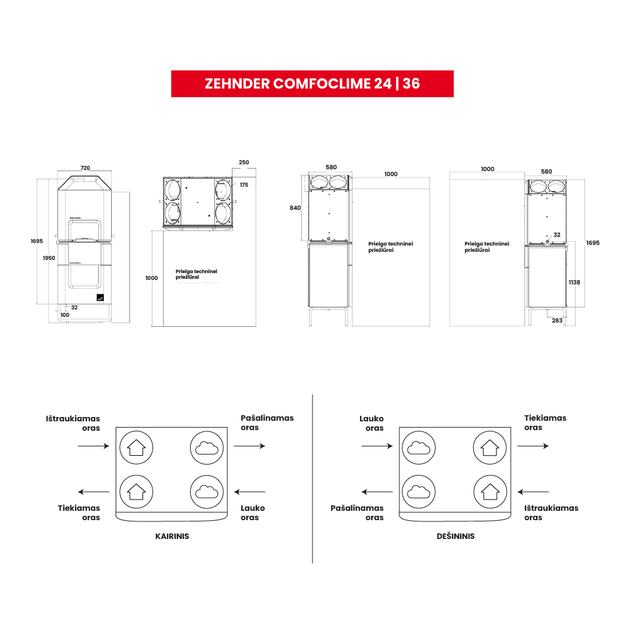 Zehnder ComfoClime 36 ir ComfoAir Q600 ERV entalpinio rekuperatoriaus komplektas 16