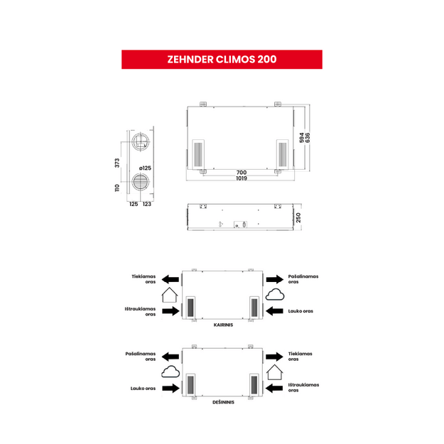 Plokštelinis ENTALPINIS rekuperatorius Zehnder Climos F 200 ERV 6