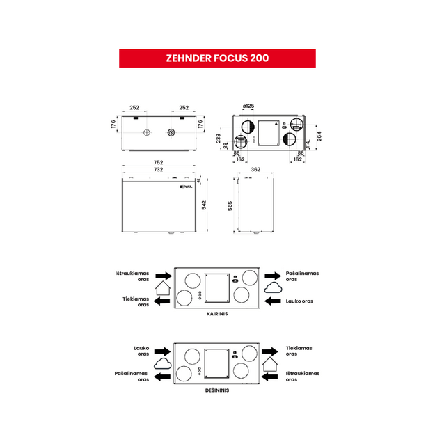 Plokštelinis ENTALPINIS rekuperatorius Zehnder Focus 200 ERV 4