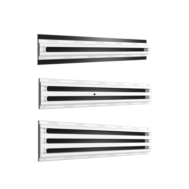 Gipsinis priglaistomas plyšinis vėdinimo difuzorius Airmann Line, 60 cm, su AUKŠTĮ TAUPANČIA pajungimo dėže