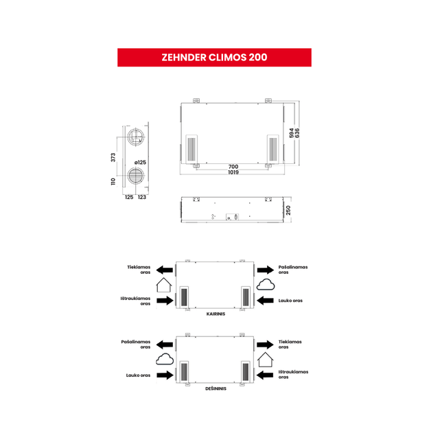 Plokštelinis ENTALPINIS rekuperatorius Zehnder PAUL Climos F 200 ECO ERV su VALDYMO PULTU 6