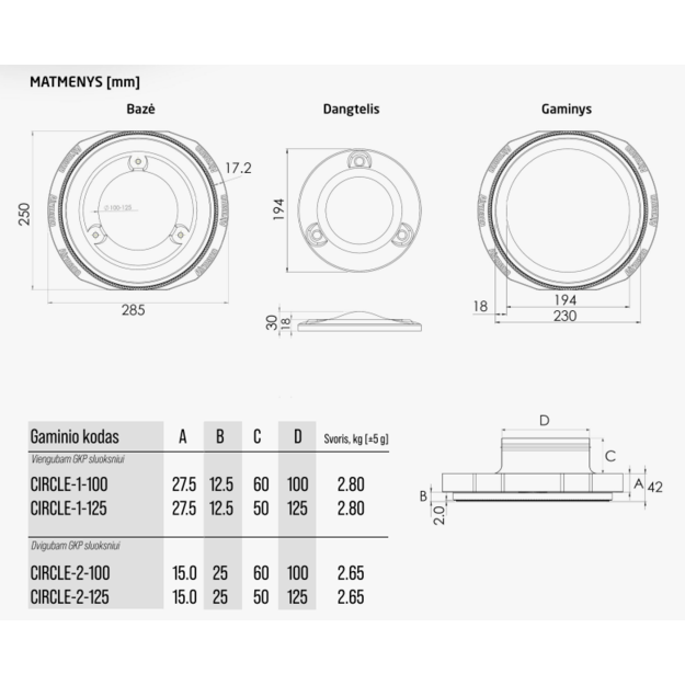 Gipsinis priglaistomas vėdinimo difuzorius Airmann Circle Airzoom su metalinėmis auselėmis 5