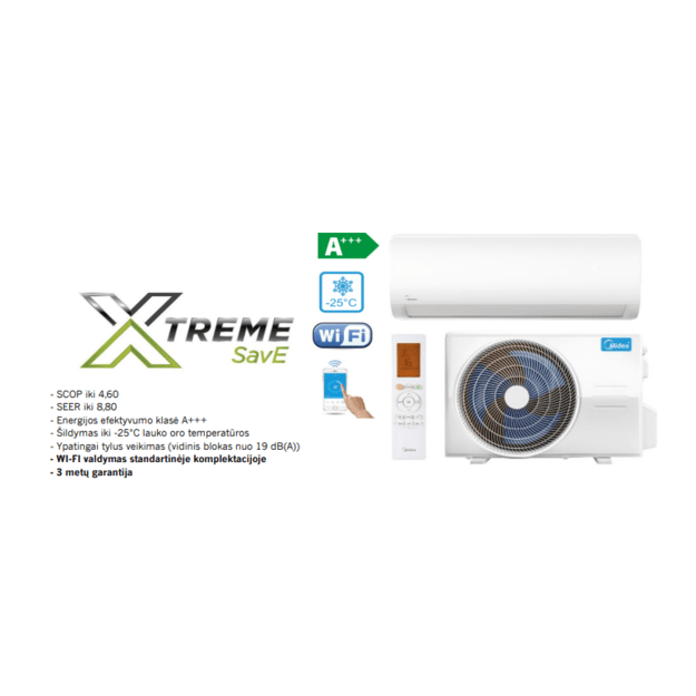 Midea XTREME SAVE sieninio oro kondicionieriaus / šilumos siurblio oras oras 5.3/5.62 kW komplektas
