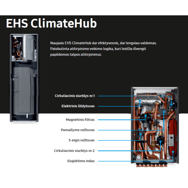 SAMSUNG oras–vanduo 4.4/5.0 kW šilumos siurblys be talpos, su hydro moduliu, WIFI 8