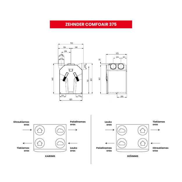 Plokštelinis ENTALPINIS rekuperatorius Zehnder ComfoAir 375 ERV su VALDYMO PULTU Multi Control ir WIFI valdymu 5