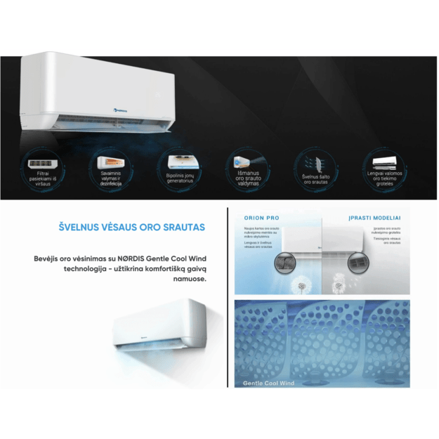 NØRDIS ORION PRO sieninio oro kondicionieriaus 3.3/3.5 kW komplektas